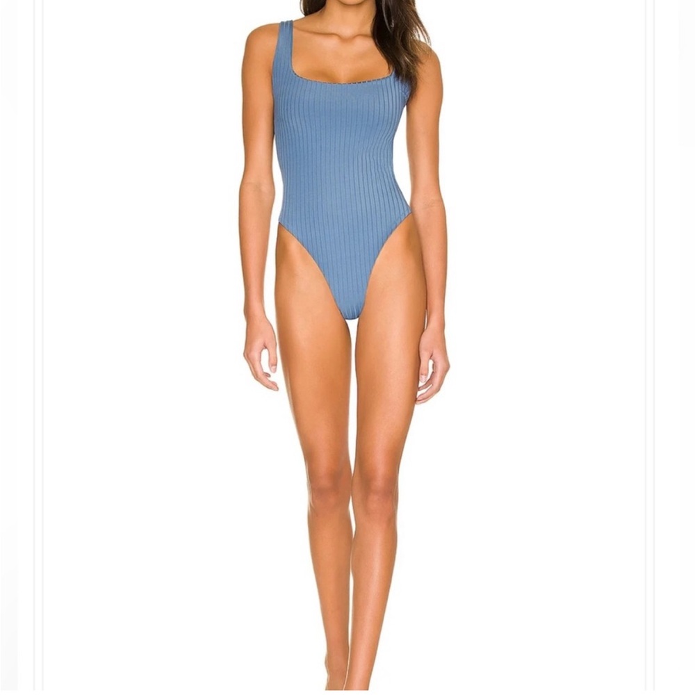 Tularosa Blue Ribbed Scoop Neck One-Piece Swimsuit